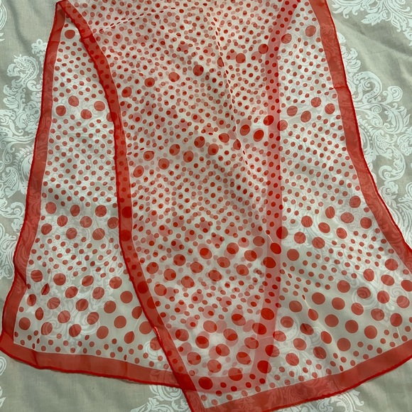 Accessories - Vintage Scarf Sheer With Red Polka Dots Oblong  Nylon/Rayon Blend